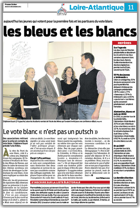 Article du journal Presse Ocean sur le Vote Blanc paru le 08/12/2011