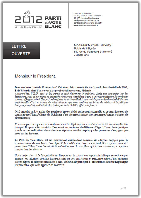 Lettre Ouverte à M. Sarkozy