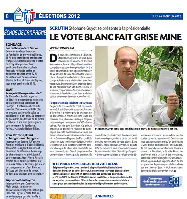 Article du Parti du Vote Blanc paru dans le journal 20 Minutes !