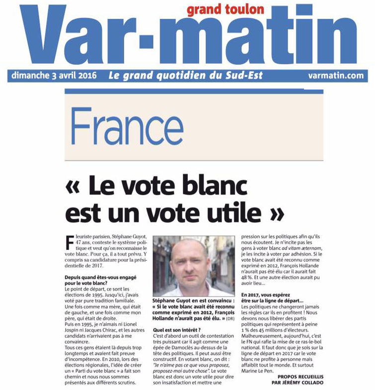 Article Var Matin sur Stephane Guyot 3 Avril 2016